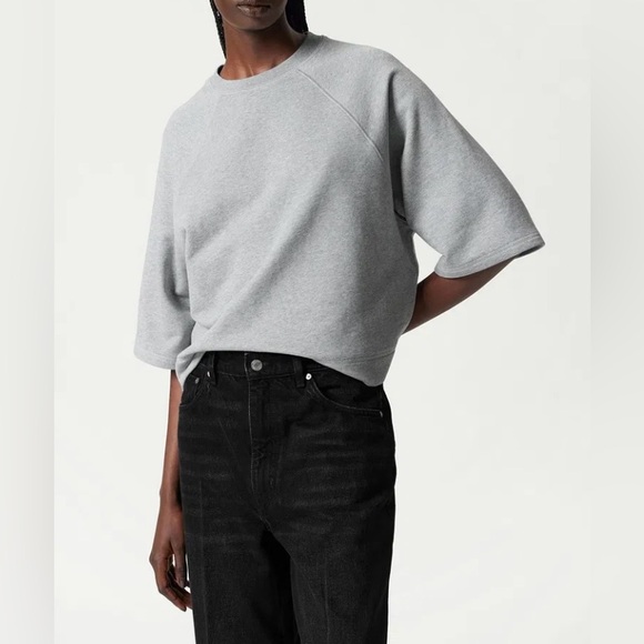 & Other Stories Sweaters - & Other Stories Light Blue Short Sleeve Boxy Crew Neck Sweatshirt - Size M